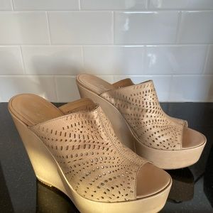 *Vintage* Fred Segal peep toe wedges, tan, size 40